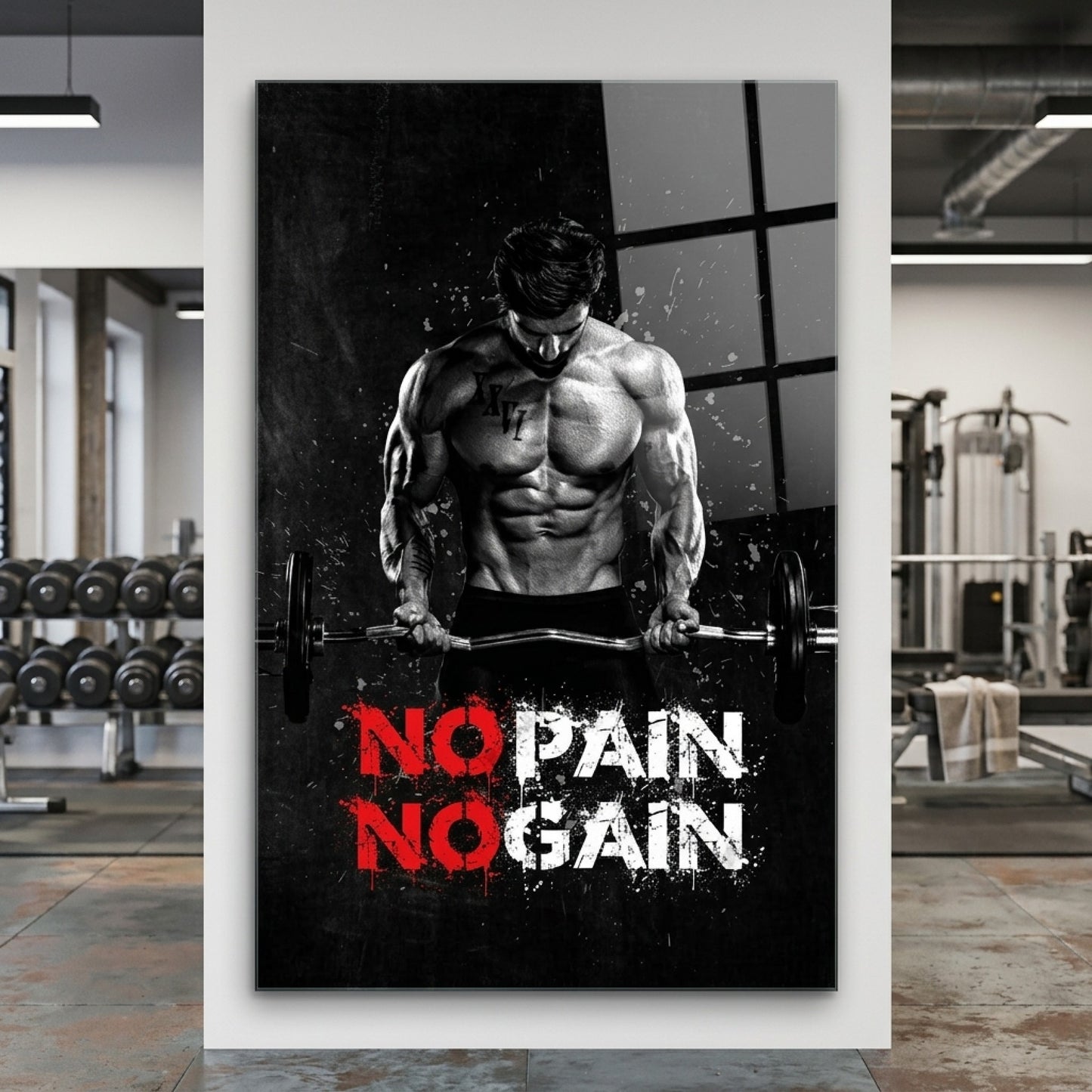 No Pain No Gain Motivasyon Dikey Cam Tablo
