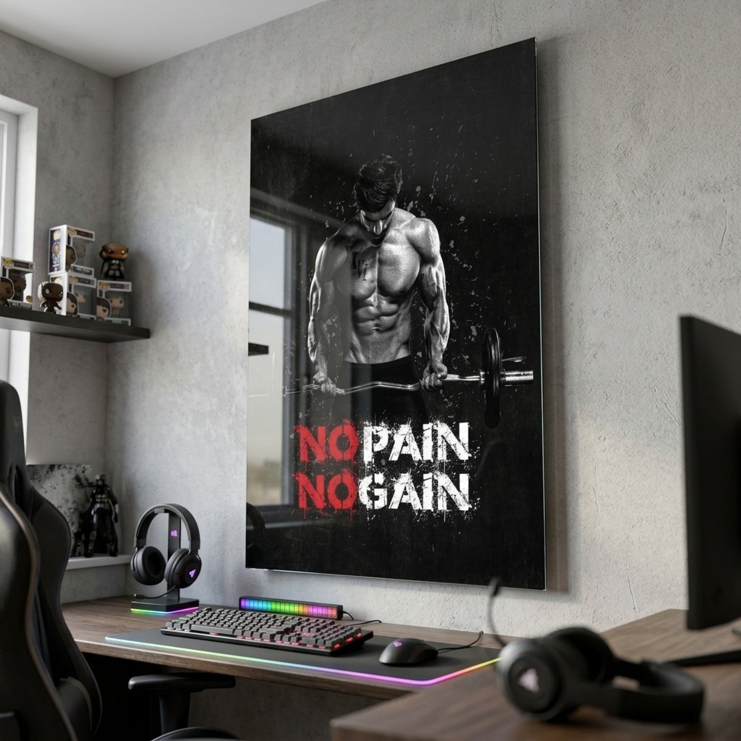 No Pain No Gain Motivasyon Dikey Cam Tablo