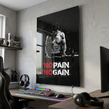 No Pain No Gain Motivasyon Dikey Cam Tablo