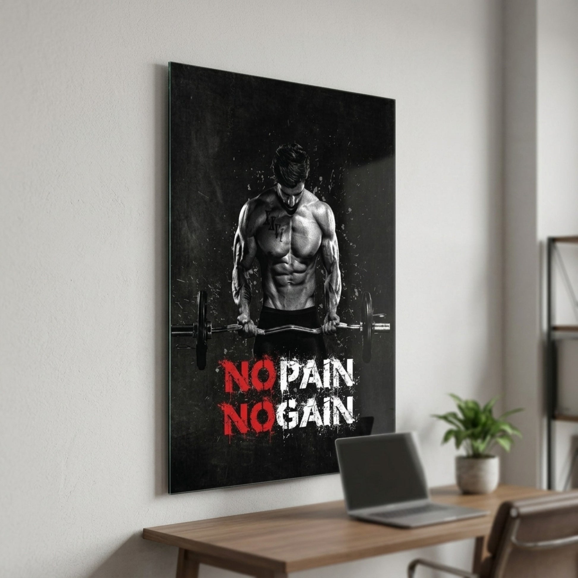 No Pain No Gain Motivasyon Dikey Cam Tablo