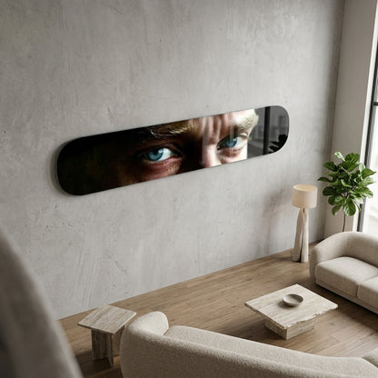 Etkileyici Mavi Gözler Skate Board Yatay Cam Tablo