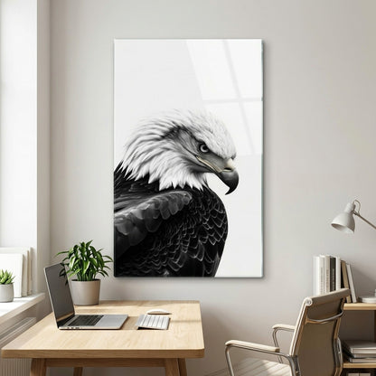 Asil Kel Kartal Portresi Siyah Beyaz Sanat Dikey Cam Tablo