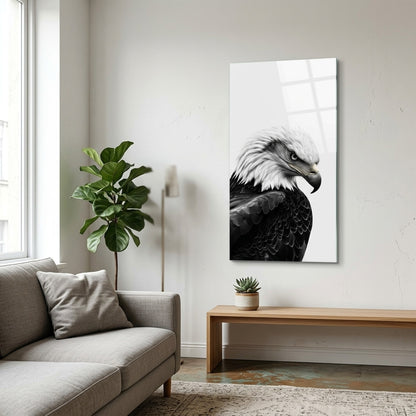 Asil Kel Kartal Portresi Siyah Beyaz Sanat Dikey Cam Tablo