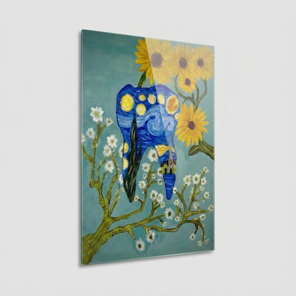 Van Gogh Yıldızlı Gece Temalı Diş Sanat Eseri Dikey Cam Tablo