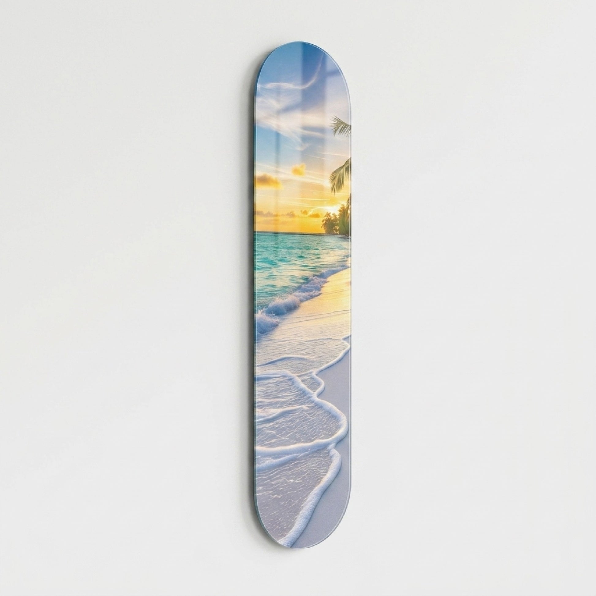 Tropik Sahil Gun Batimi Manzarasi Skate Board Cam Tablo