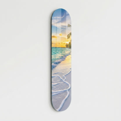 Tropik Sahil Gun Batimi Manzarasi Skate Board Cam Tablo
