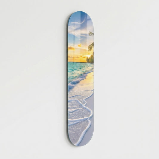 Tropik Sahil Gun Batimi Manzarasi Skate Board Cam Tablo