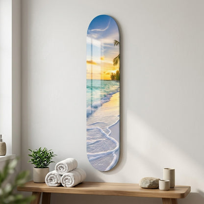 Tropik Sahil Gun Batimi Manzarasi Skate Board Cam Tablo