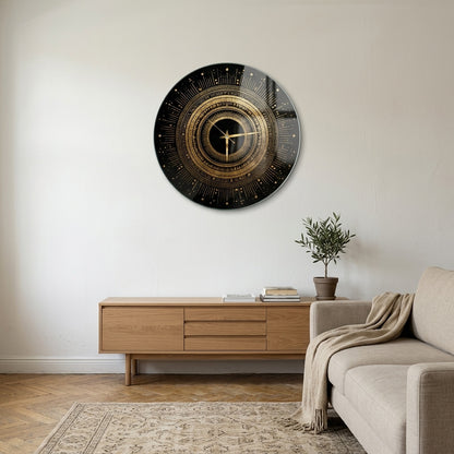Modern Altın Desenli Siyah Cam Saat