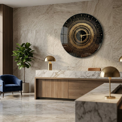 Modern Altın Desenli Siyah Cam Saat