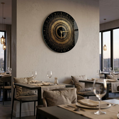Modern Altın Desenli Siyah Cam Saat