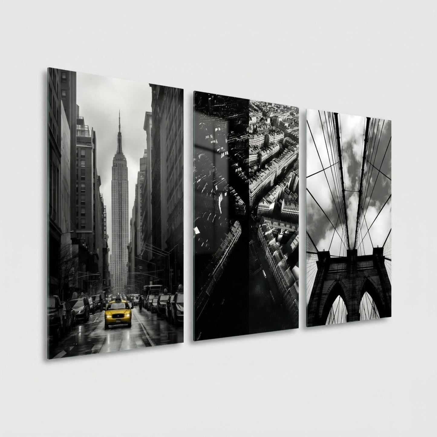 İkonik Şehirler New York Paris Çoklu Seti Dikey 3'lü Set Cam Tablo