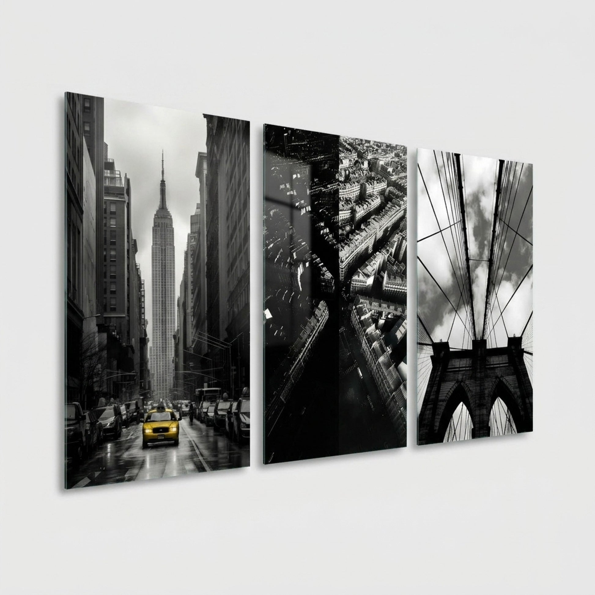 İkonik Şehirler New York Paris Çoklu Seti Dikey 3'lü Set Cam Tablo