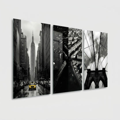 İkonik Şehirler New York Paris Çoklu Seti Dikey 3'lü Set Cam Tablo