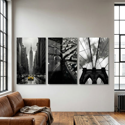 İkonik Şehirler New York Paris Çoklu Seti Dikey 3'lü Set Cam Tablo