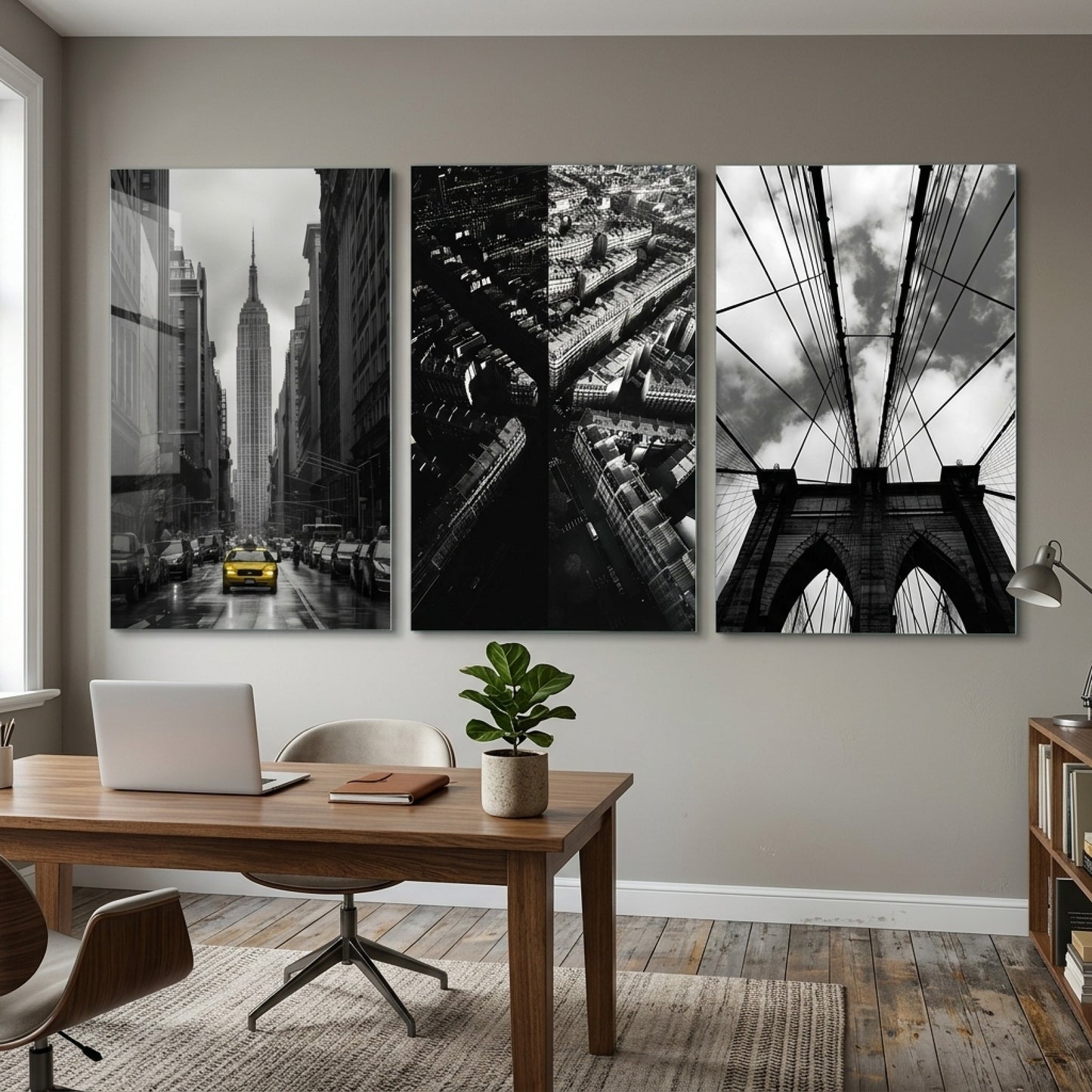 İkonik Şehirler New York Paris Çoklu Seti Dikey 3'lü Set Cam Tablo