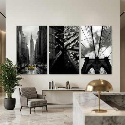 İkonik Şehirler New York Paris Çoklu Seti Dikey 3'lü Set Cam Tablo