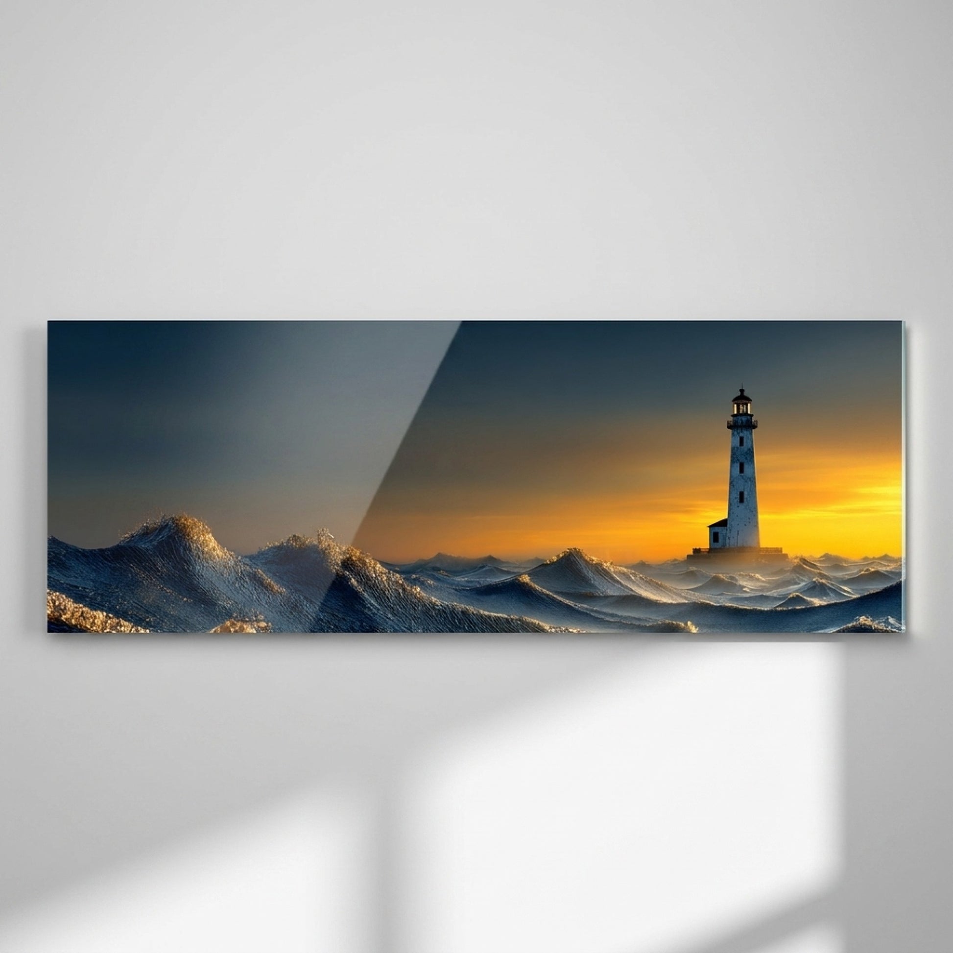 Gün Batımı Deniz Feneri Manzara Panoramik Yatay Cam Tablo