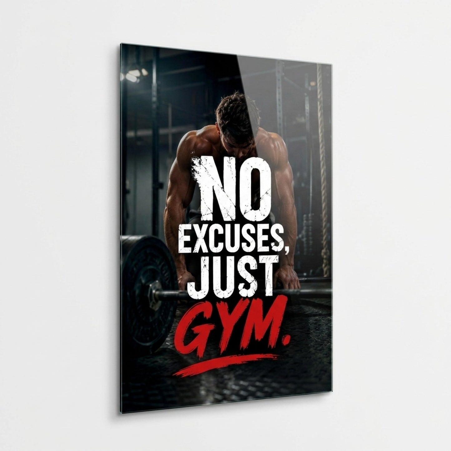 No Excuses Gym Motivasyon Duvar Dekoru Dikey Cam Tablo