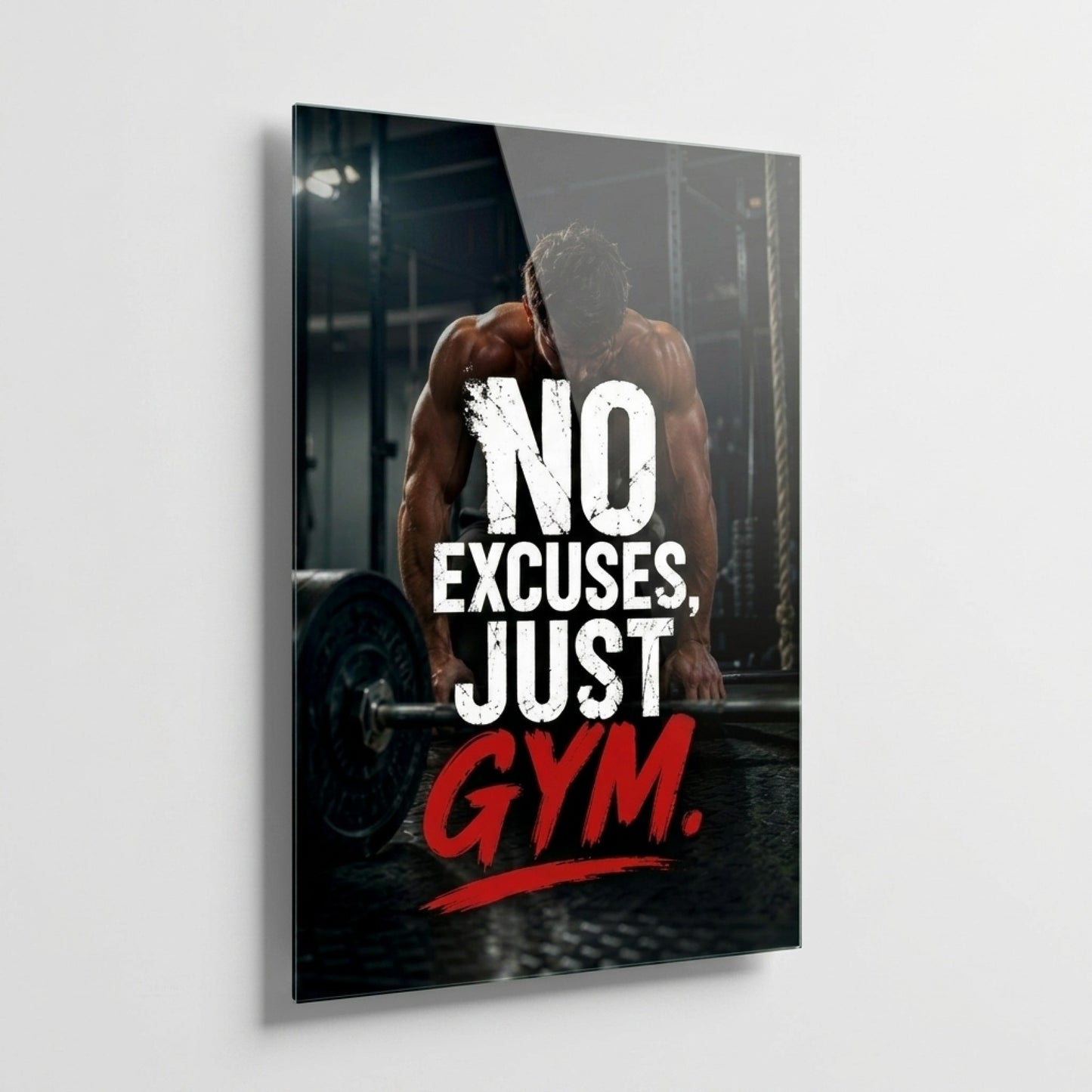 No Excuses Gym Motivasyon Duvar Dekoru Dikey Cam Tablo