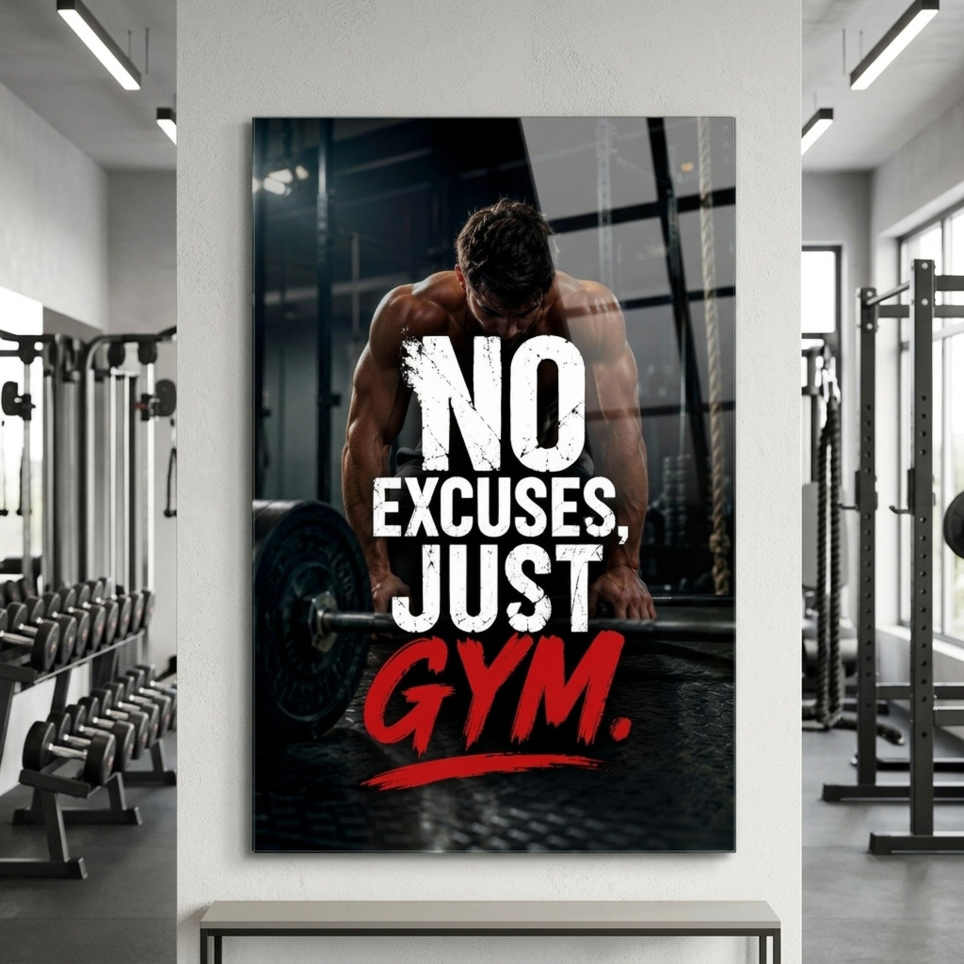 No Excuses Gym Motivasyon Duvar Dekoru Dikey Cam Tablo