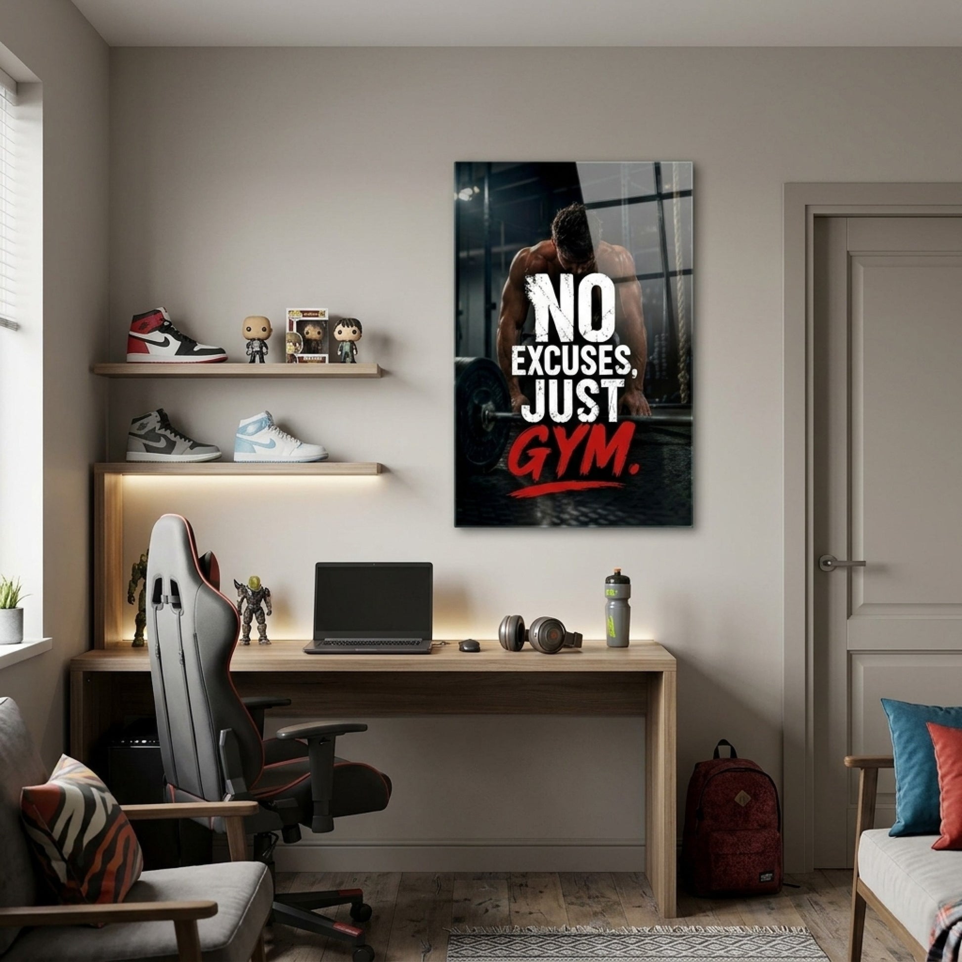 No Excuses Gym Motivasyon Duvar Dekoru Dikey Cam Tablo