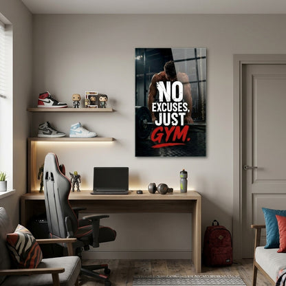No Excuses Gym Motivasyon Duvar Dekoru Dikey Cam Tablo