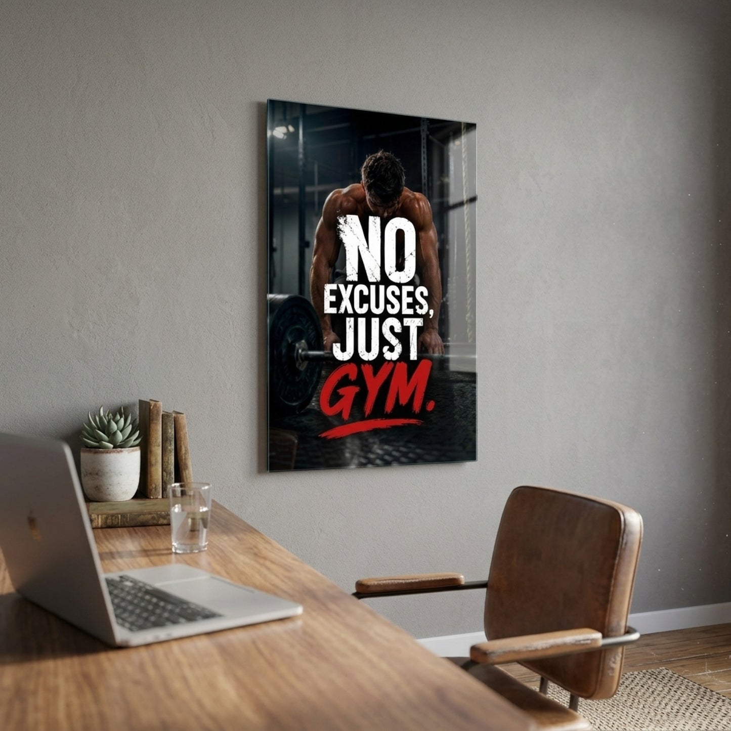 No Excuses Gym Motivasyon Duvar Dekoru Dikey Cam Tablo