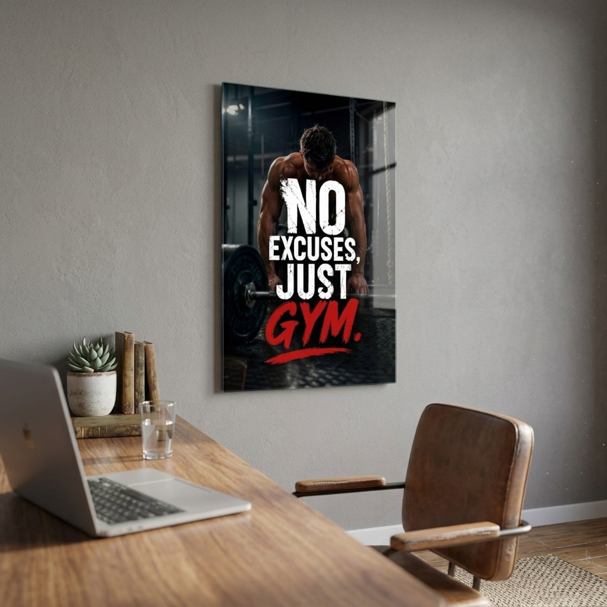 No Excuses Gym Motivasyon Duvar Dekoru Dikey Cam Tablo