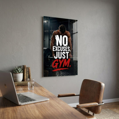 No Excuses Gym Motivasyon Duvar Dekoru Dikey Cam Tablo