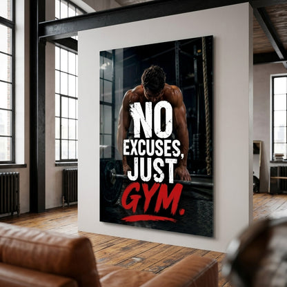 No Excuses Gym Motivasyon Duvar Dekoru Dikey Cam Tablo