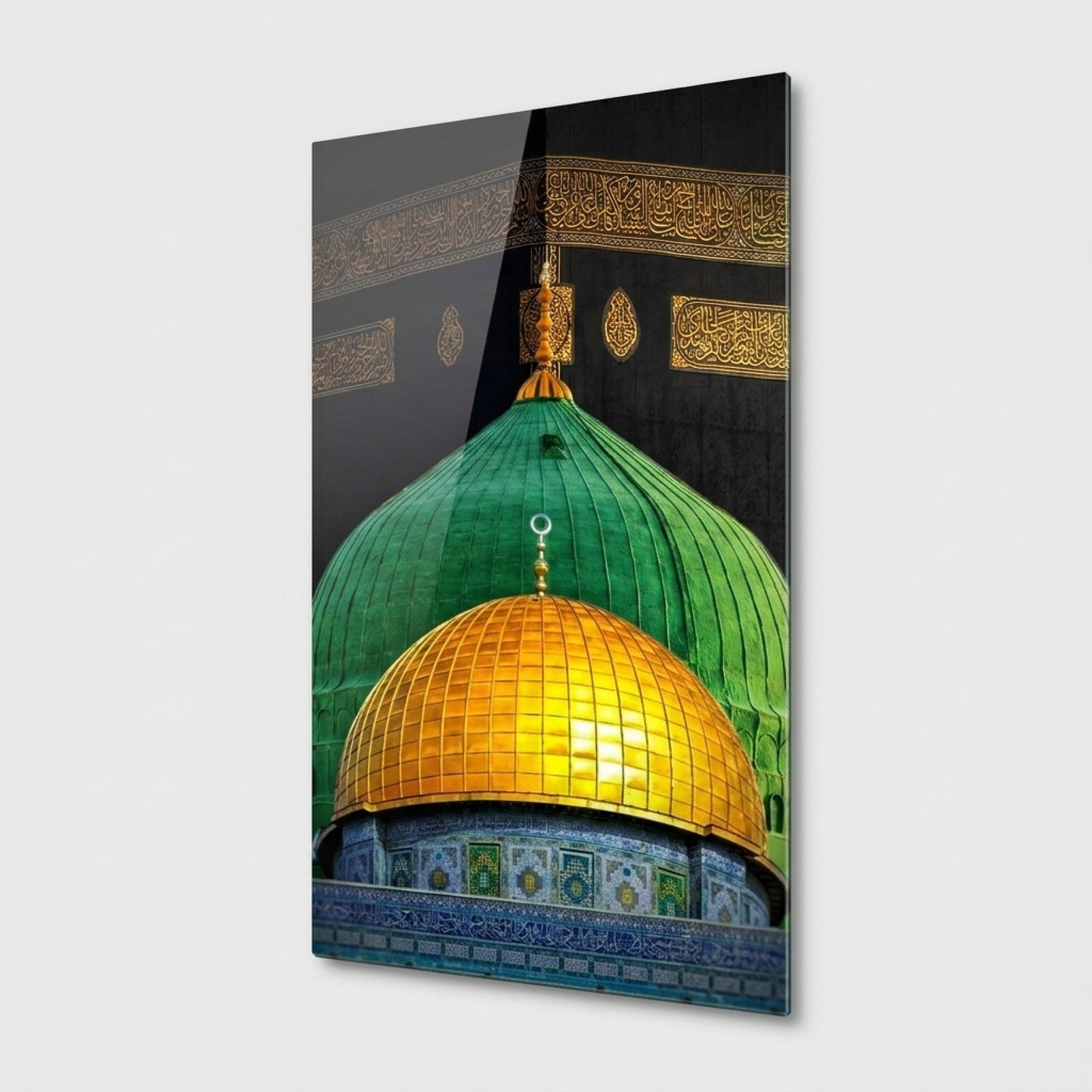 Kutsal Kubbeler Ve Kabe Duvarı Dikey Cam Tablo