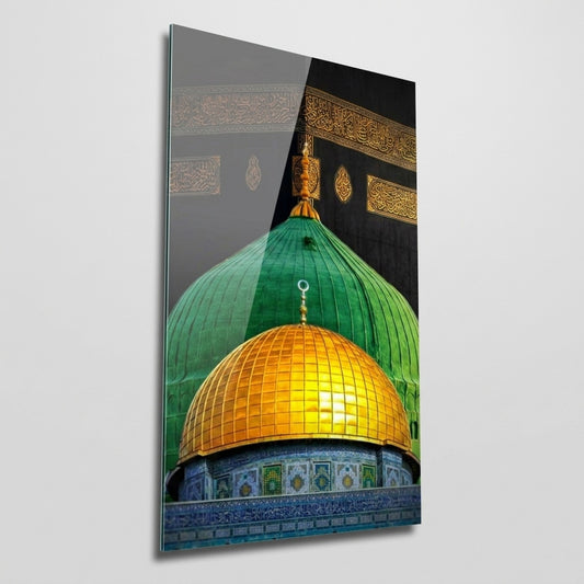 Kutsal Kubbeler Ve Kabe Duvarı Dikey Cam Tablo