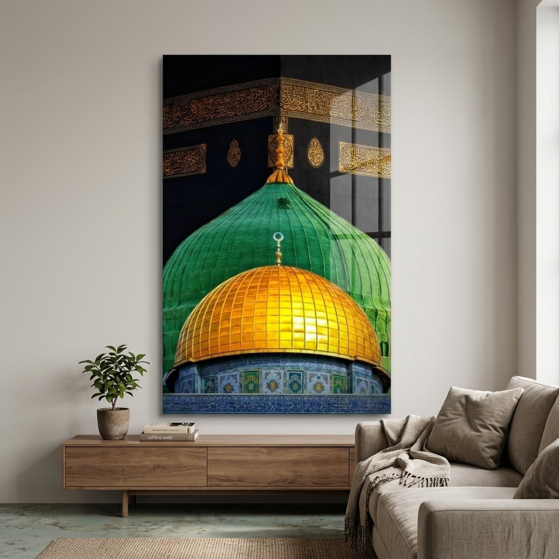 Kutsal Kubbeler Ve Kabe Duvarı Dikey Cam Tablo
