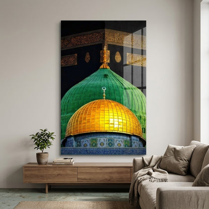Kutsal Kubbeler Ve Kabe Duvarı Dikey Cam Tablo