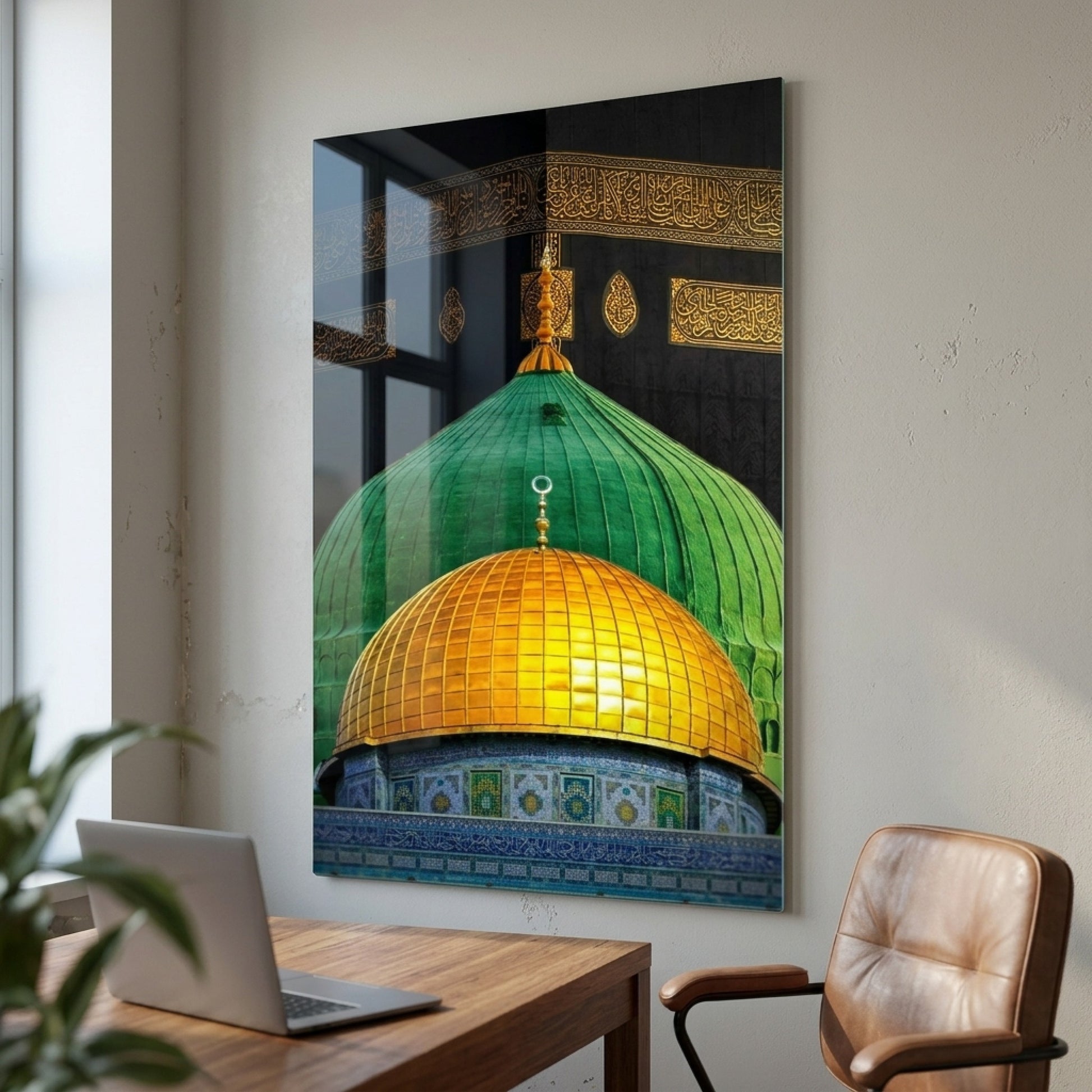 Kutsal Kubbeler Ve Kabe Duvarı Dikey Cam Tablo