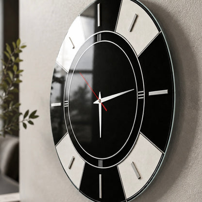 Art Deco Stil Siyah Beyaz Cam Saat