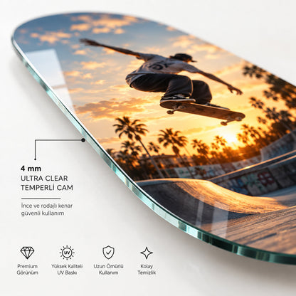 Kişiye Özel Dikey Skate Board Cam Tablo - Kaykay desenli cam kenarı