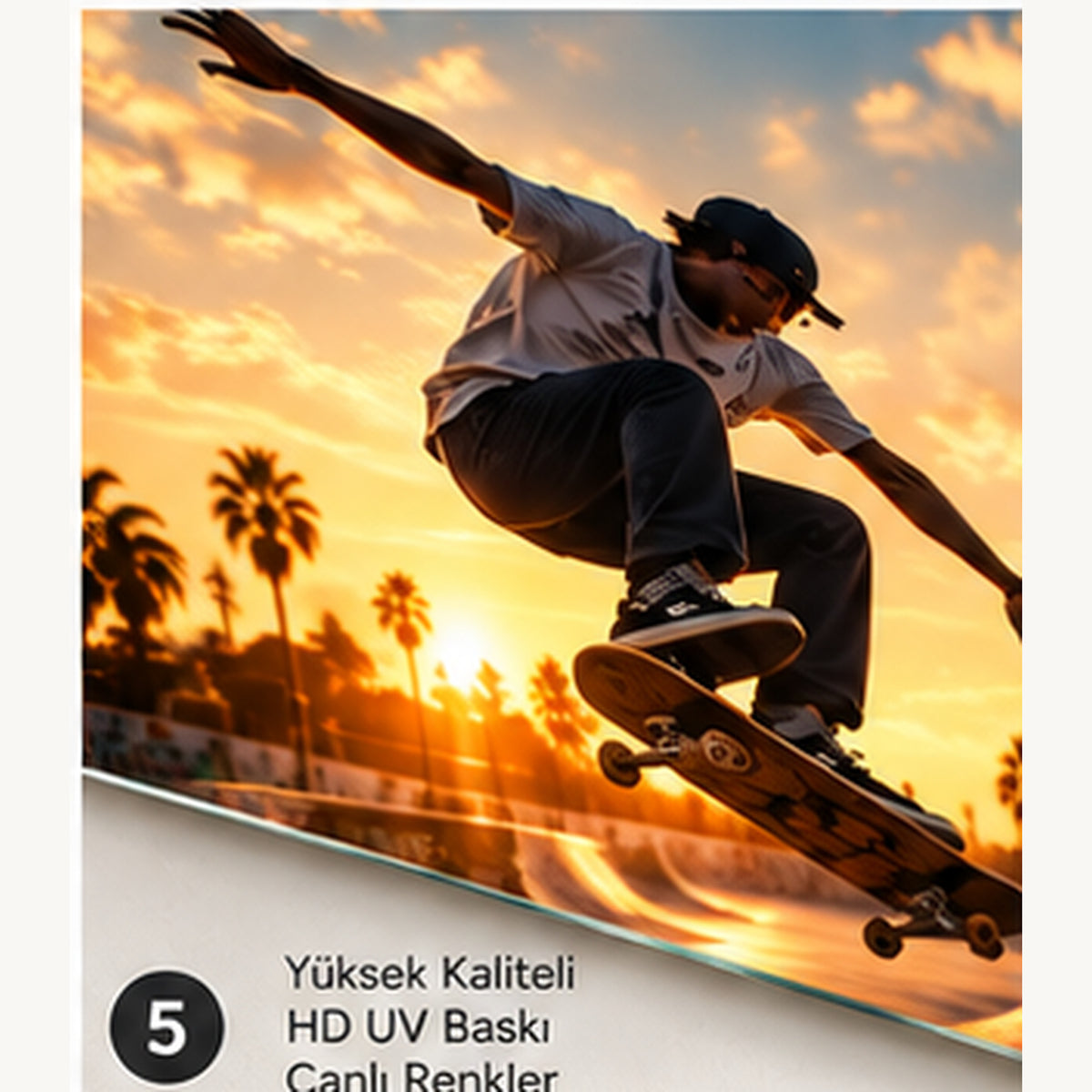 Kişiye Özel Yatay Skate Board Cam Tablo - UV baskı detayı