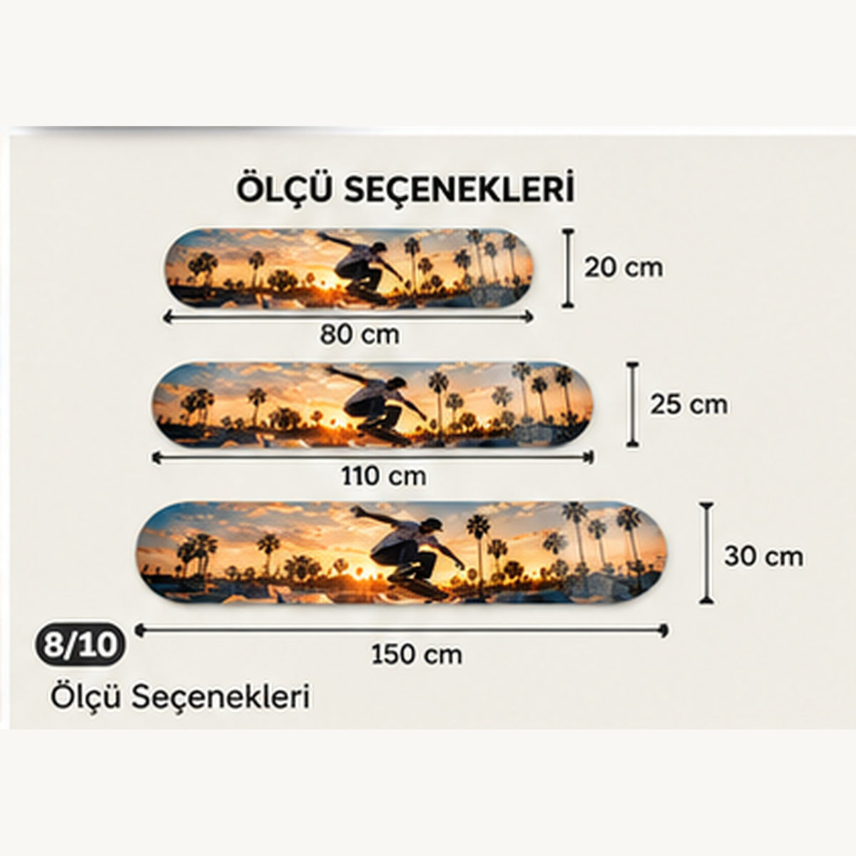 Kişiye Özel Yatay Skate Board Cam Tablo - Ölçü seçenekleri