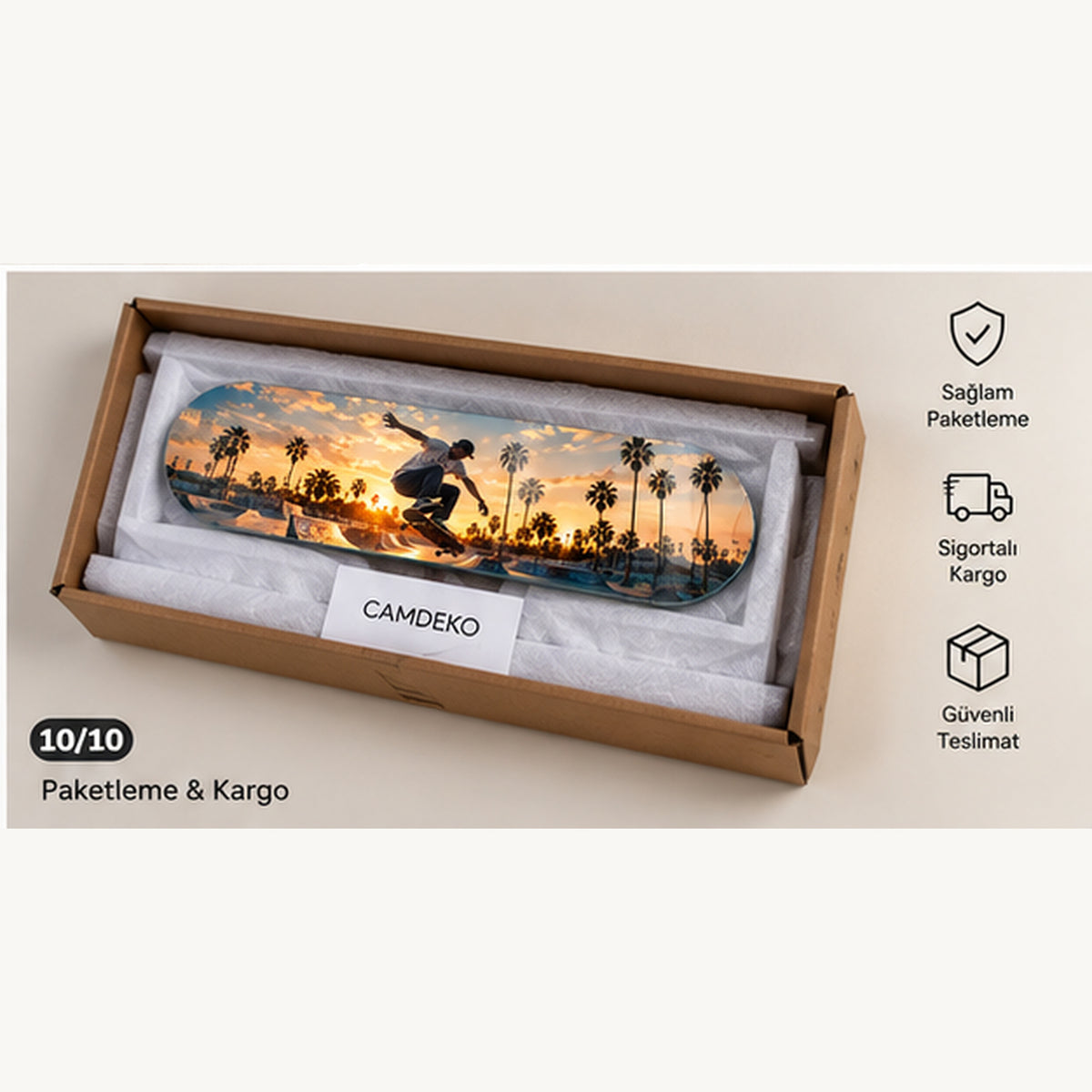 Kişiye Özel Yatay Skate Board Cam Tablo - Sigortalı kargo