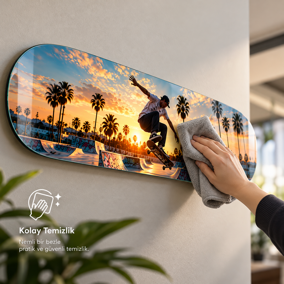 Kişiye Özel Yatay Skate Board Cam Tablo - Baskılı cam yakın plan
