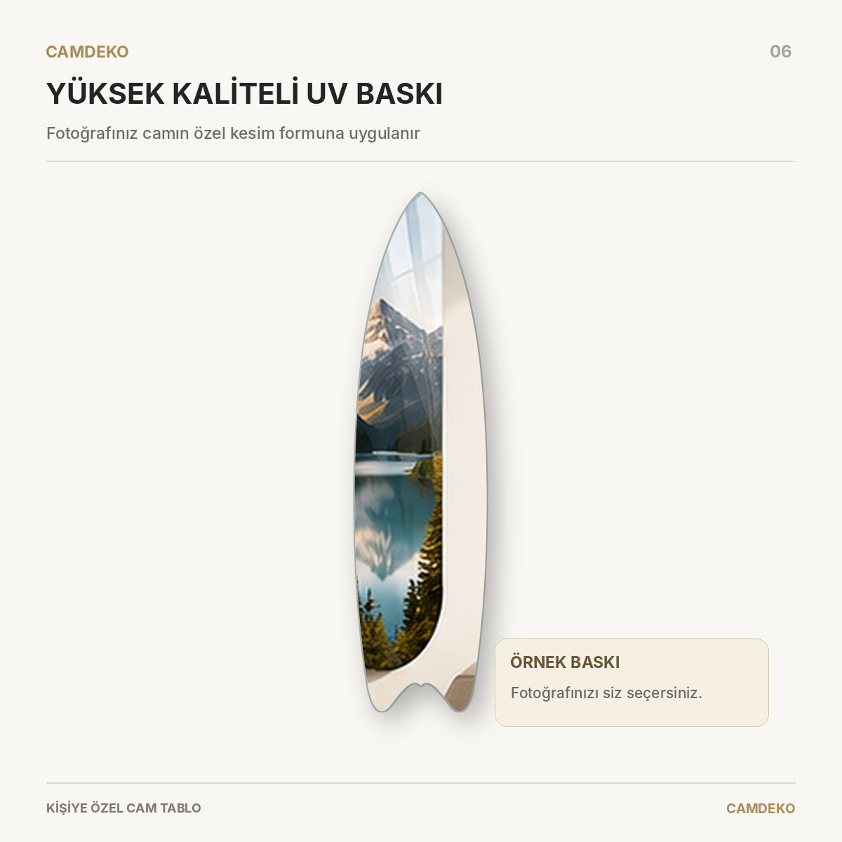 Kişiye Özel Dikey Surf Board Cam Tablo - uv