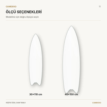 Kişiye Özel Dikey Surf Board Cam Tablo - sizes