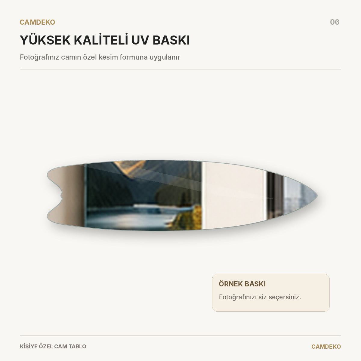 Kişiye Özel Yatay Surf Board Cam Tablo - uv