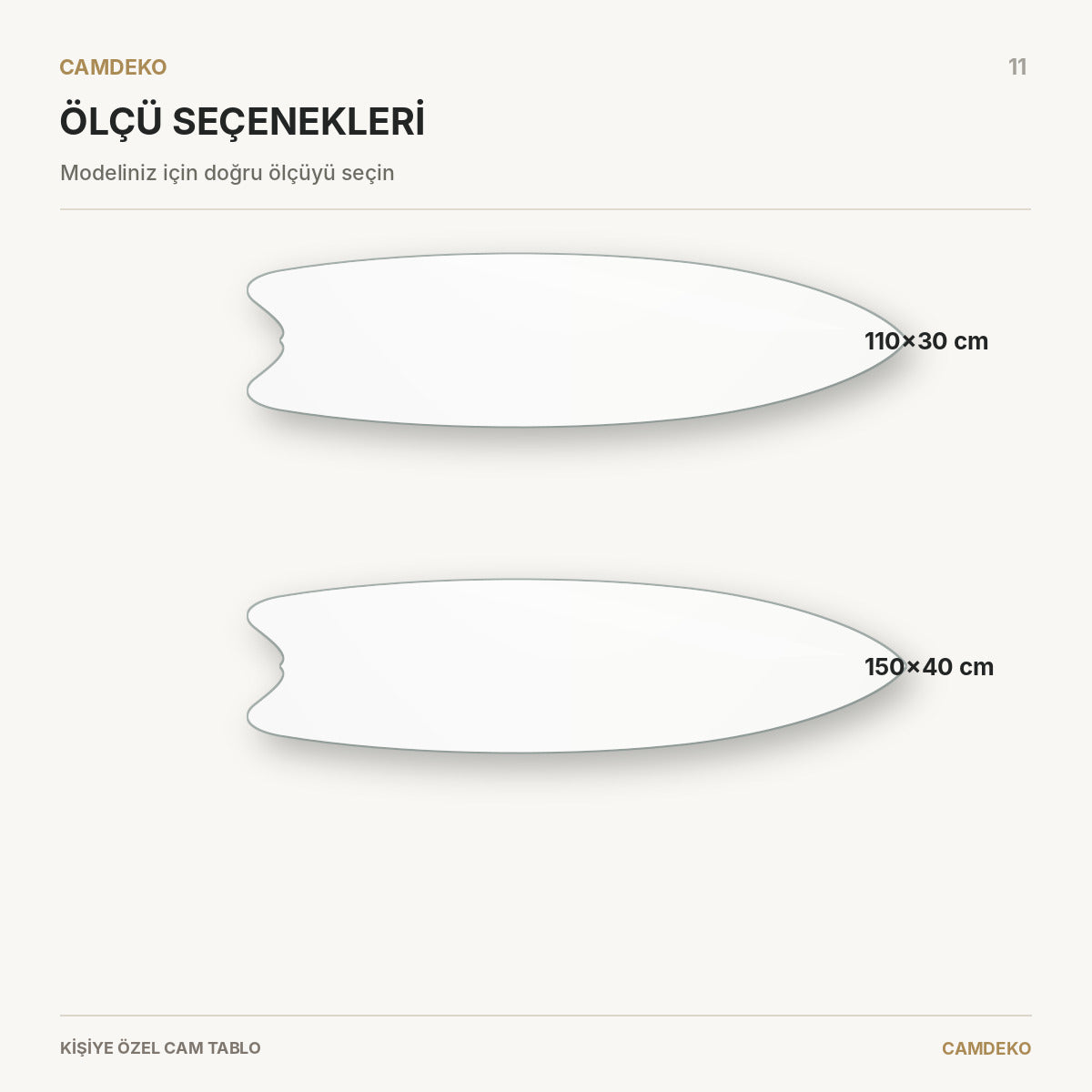 Kişiye Özel Yatay Surf Board Cam Tablo - sizes