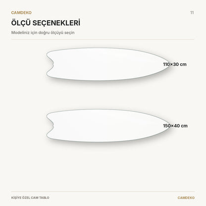 Kişiye Özel Yatay Surf Board Cam Tablo - sizes