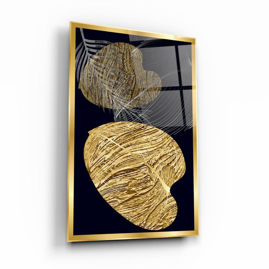 Gold Yapraklar Dikey Cam Tablo