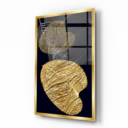 Gold Yapraklar Dikey Cam Tablo