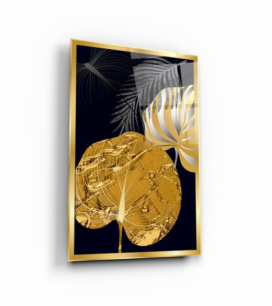 Gold Yaprak Dikey Cam Tablo